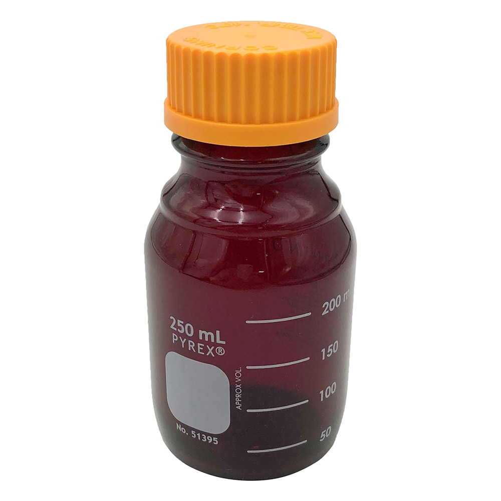 コーニング・PYREX メディウム瓶(PYREX(R)オレンジキャップ付き) 遮光 250mL 51395-250 1本(ご注文単位1本)【直送品】