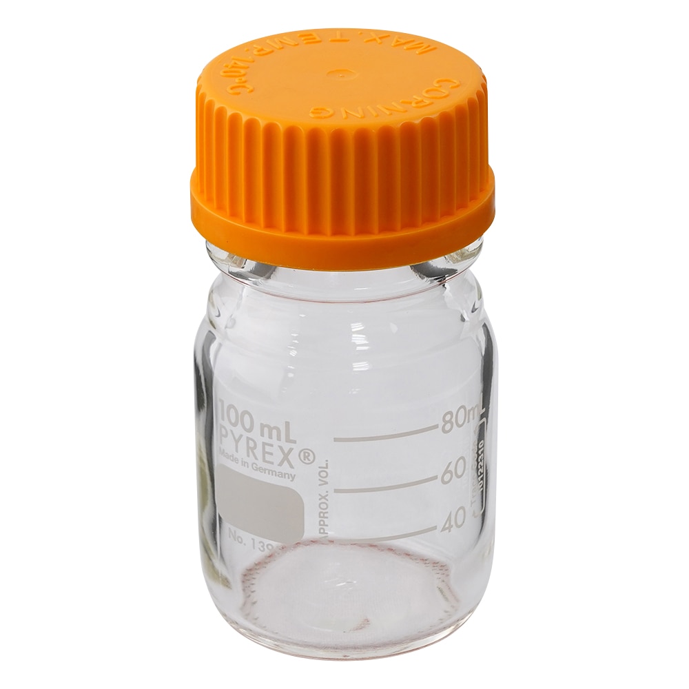 コーニング・PYREX メディウム瓶(PYREX(R)オレンジキャップ付き) 透明 100mL 1395-100 1本(ご注文単位1本)【直送品】