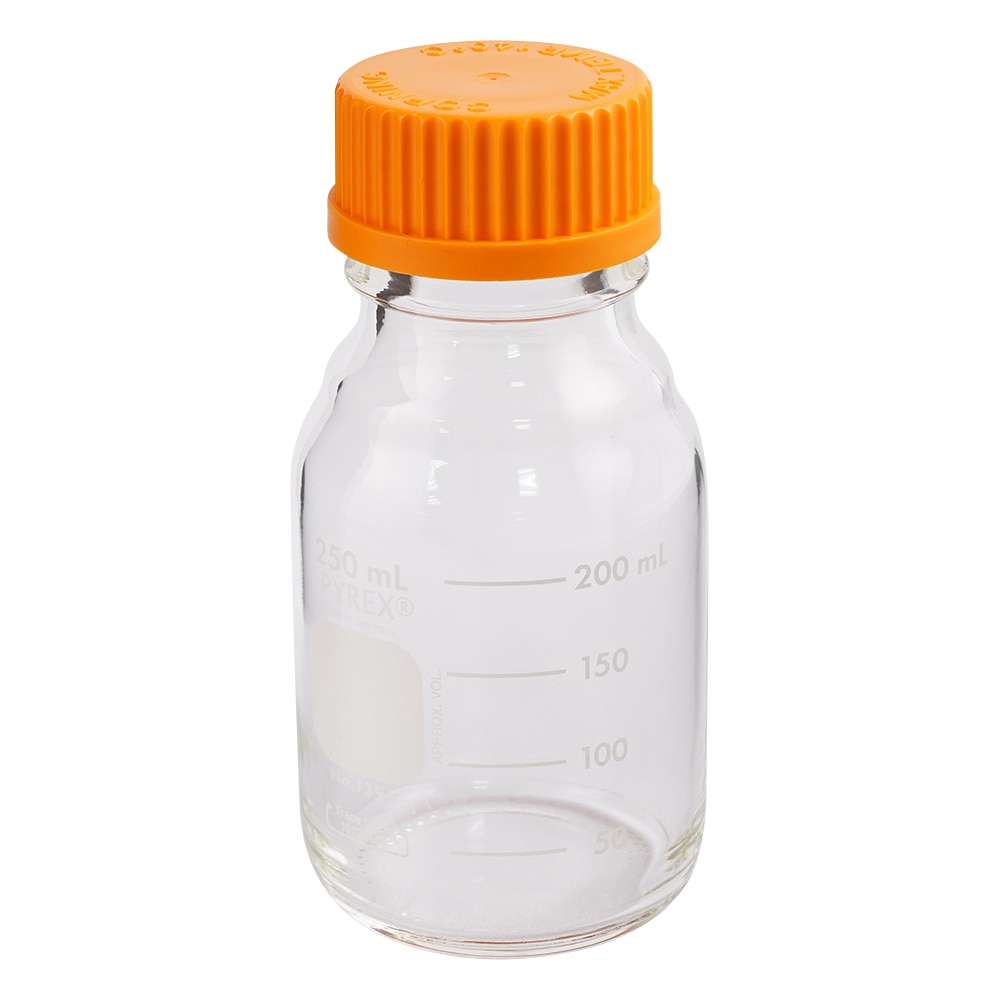 コーニング・PYREX メディウム瓶(PYREX(R)オレンジキャップ付き) 透明 250mL 1395-250 1本(ご注文単位1本)【直送品】
