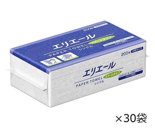 エリエール(大王製紙) エリエール ペーパータオルスマートタイプ シングル200枚(中判)×30袋 703333 1箱(ご注文単位1箱)【直送品】