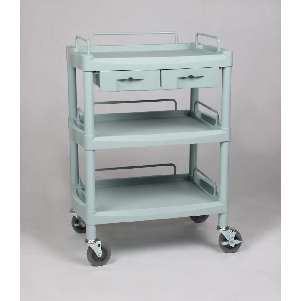 アズワン プラスチックワゴン3段 引出し2個・ガードレール付き 655×455×825mm Y201H 1台(ご注文単位1台)【直送品】