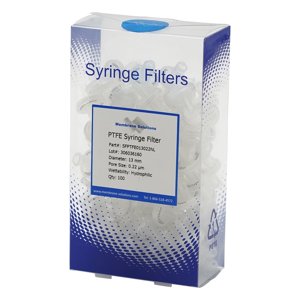 Membrane Solutions シリンジフィルター(親水性)PTFE φ13mm/φ0.22μm 1箱(100個入) PTFE013022L 1箱(ご注文単位1箱)【直送品】