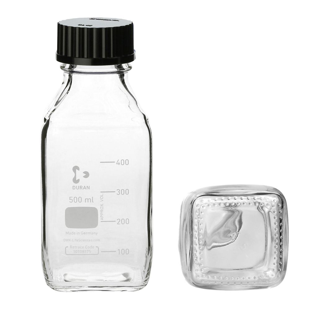 DWK Life Sciences ねじ口瓶角型 デュラン(R) 黒キャップ付 500mL 017230-5002A 1本(ご注文単位1本)【直送品】