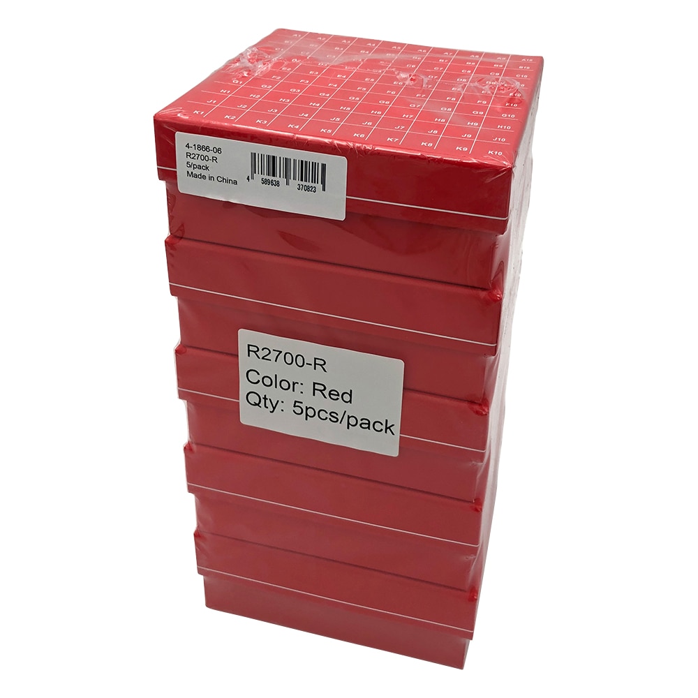 MTC Bio ヒンジ開閉フリーザーボックス(10×10) 赤 5個入 R2700-R 1パック(ご注文単位1パック)【直送品】
