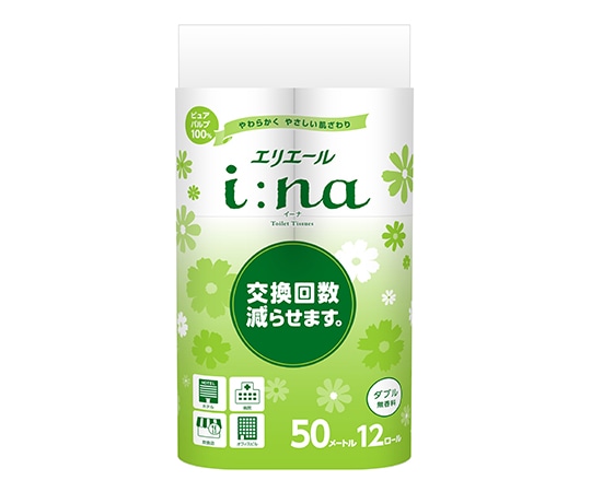 >エリエール(大王製紙) エリエールi:na(イーナ)トイレットティシュー 無香料 ダブル 50m 12ロール×6パック 21000441 1ケース(ご注文単位1ケース)【直送品】