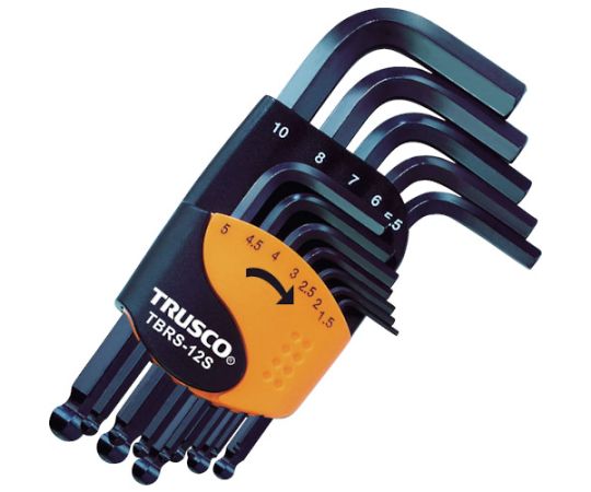 トラスコ中山 ボールポイント六角棒レンチセット ショートタイプ 12本組 TBRS-12S 1セット(ご注文単位1セット)【直送品】