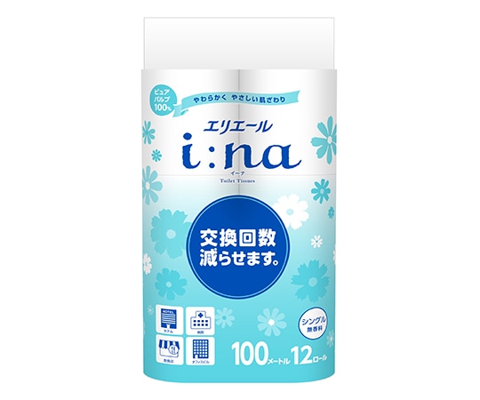 エリエール (大王製紙) エリエールi：na (イーナ) トイレットティシュー 無香料 シングル 100m 12ロール×6パック21001138 1ケース (ご注文単位1ケース) 【直送品】