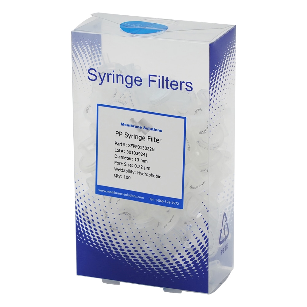 Membrane Solutions シリンジフィルター (親水性) PP φ13mm/φ0.22μm 1箱 (100個入) PP013022 1箱 (ご注文単位1箱) 【直送品】