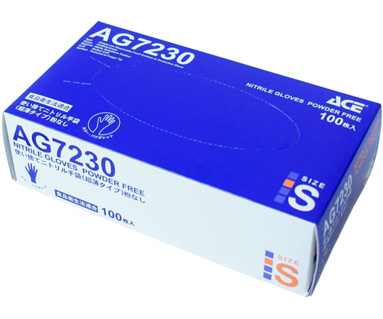 ACE (手袋) ニトリルグローブ 薄手 ブルー S 粉なし 1箱 (100枚入) AG7230S 1箱 (ご注文単位1箱) 【直送品】