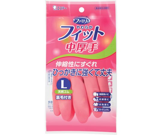 エステー ファミリー やわらかフィット 天然ゴム 中厚手 L ピンクST74323 1袋 (ご注文単位1袋) 【直送品】