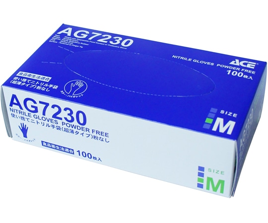ACE (手袋) ニトリルグローブ 薄手 ブルー M 粉なし 1箱 (100枚入) AG7230M 1箱 (ご注文単位1箱) 【直送品】