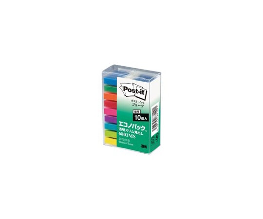 スリーエム Post-it 透明スリム見出し 混色10冊 6801MS 1パック(ご注文単位1パック)【直送品】