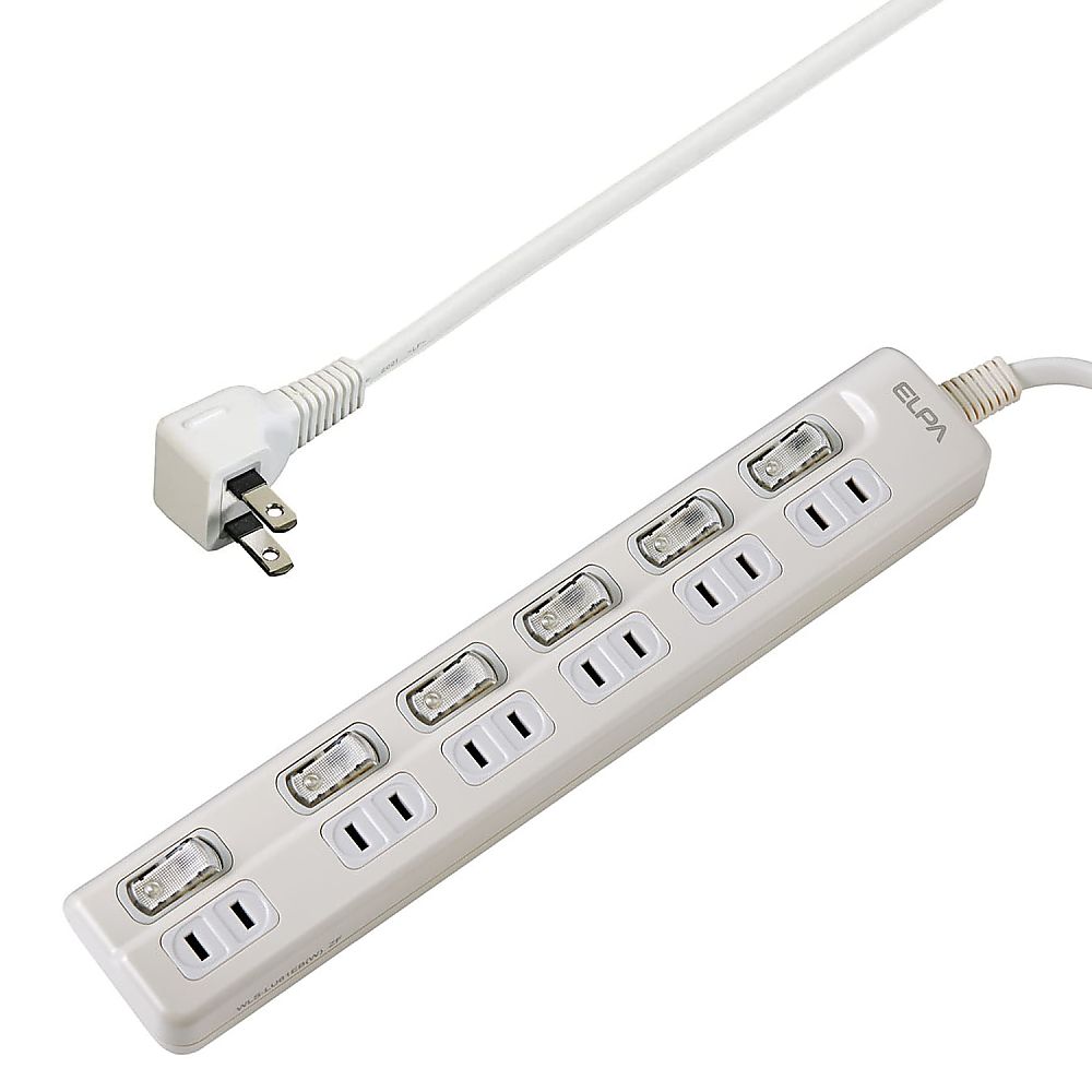 ELPA LEDランプ スイッチ付タップ6P3m上 WLS-LU63EB(W) 1個(ご注文単位1個)【直送品】