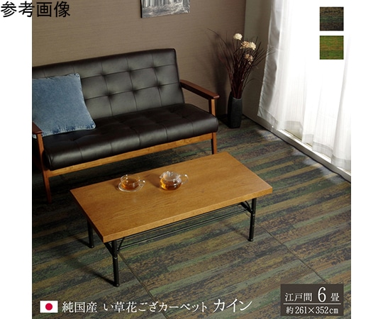 アズワン 純国産 い草花ござカーペット 『カイン』 グリーン 江戸間6畳(約261×352cm) 1080740120602 1個（ご注文単位1個）【直送品】
