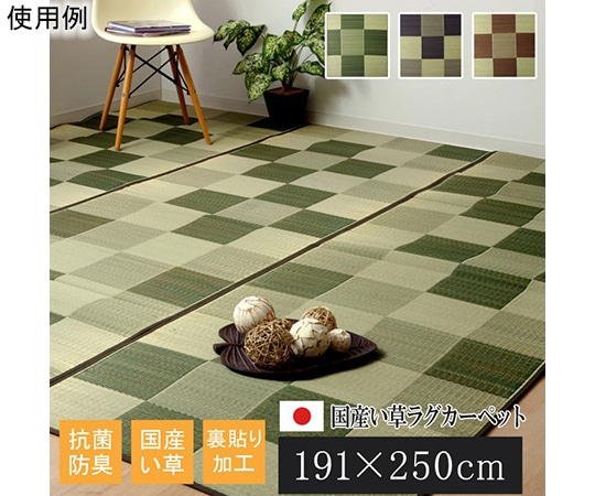 アズワン 純国産 い草ラグカーペット 『Fブロック2』 グリーン 約191×250cm(裏:ウレタン) 1050980123904 1個（ご注文単位1個）【直送品】