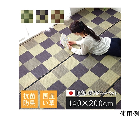 アズワン 純国産 い草ラグカーペット 『ブロック2』 グレー 約140×200cm 1050970132303 1個（ご注文単位1個）【直送品】