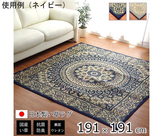 アズワン ラグ 正方形 夏用 ふっくら い草 サークル グレー 191×191cm 1050530133604 1個（ご注文単位1個）【直送品】