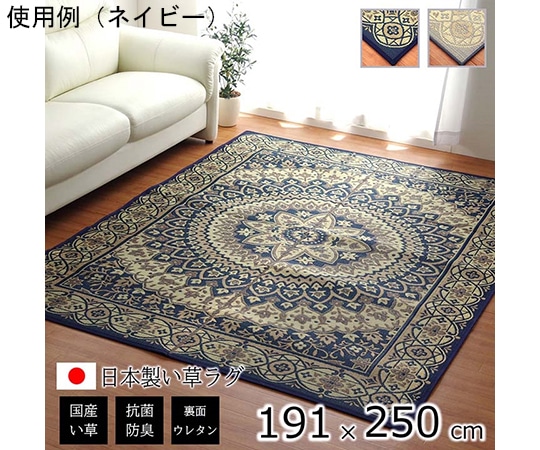 アズワン ラグ 長方形 夏用 ふっくら い草 サークル グレー 191×250cm 1050530133904 1個（ご注文単位1個）【直送品】