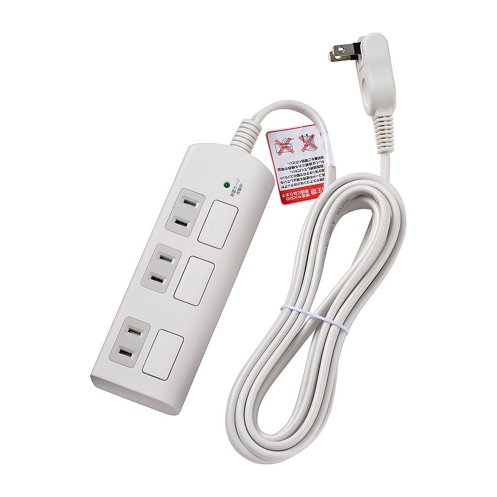 ELPA 耐雷フラットスイッチ付タップ3P 3m WBS-LS303F(W) 1個(ご注文単位1個)【直送品】