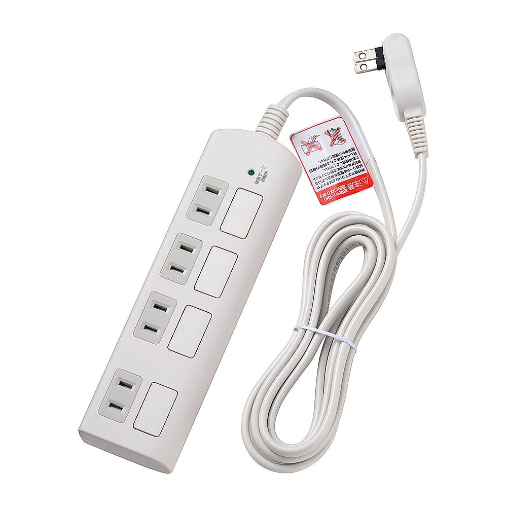 ELPA 耐雷フラットスイッチ付タップ4P 2m WBS-LS402F(W) 1個(ご注文単位1個)【直送品】