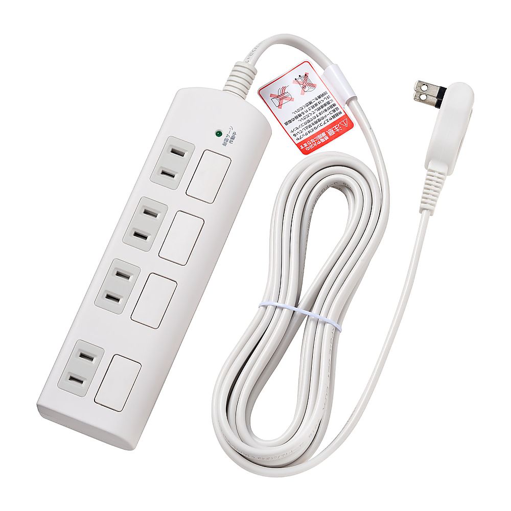 ELPA 耐雷フラットスイッチ付タップ4P 3m WBS-LS403F(W) 1個(ご注文単位1個)【直送品】