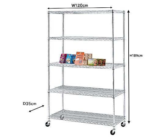 ストア・エキスプレス ワイヤーラック D35cmタイプ(キャスター付き) H189cm 5段 D35.7cm W121.2cm 61-62-8-3 1個（ご注文単位1個）【直送品】