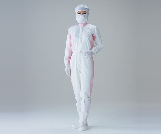東洋リントフリー クリーンルーム用ツナギ服 ホワイト×ピンク L FC132B-14 L 1着 (ご注文単位1着)【直送品】