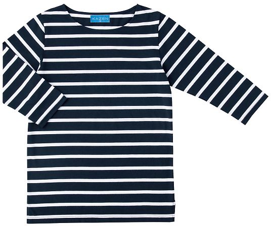 KAZEN ボーダーTシャツ七分袖 ネイビーxホワイト S HM25-48 S 1枚（ご注文単位1枚）【直送品】