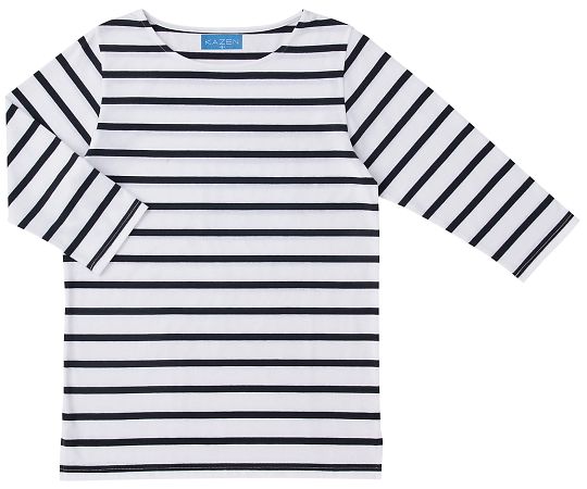 KAZEN ボーダーTシャツ七分袖 ホワイトxネイビー SS HM25-40 SS 1枚（ご注文単位1枚）【直送品】