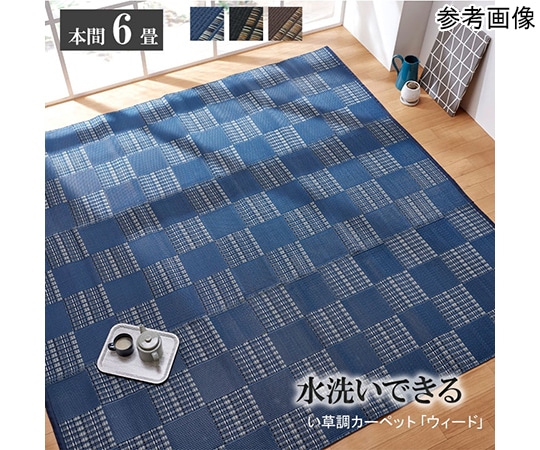 アズワン ラグ 洗える PPカーペット 『ウィード』 ネイビー 本間6畳(約286.5×382cm) 1090280191902 1個（ご注文単位1個）【直送品】
