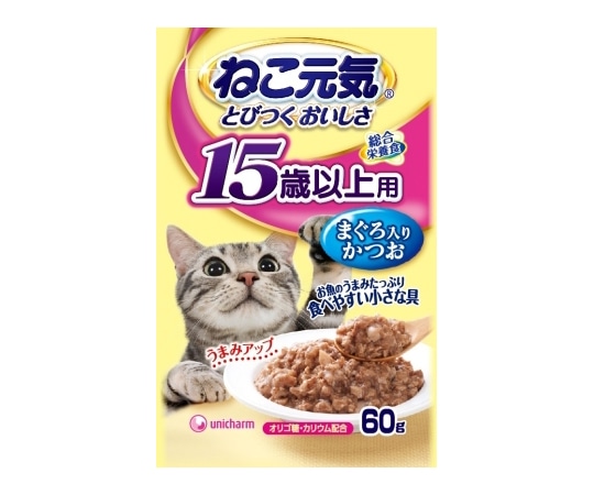 ユニ・チャーム ねこ元気総合栄養食パウチ 15歳以上用 まぐろ入りかつお 60g  1個（ご注文単位1個）【直送品】