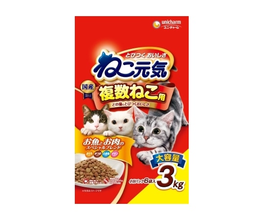 ユニ・チャーム ねこ元気 複数ねこ用 お魚とお肉のスペシャルブレンド まぐろ・かつお・白身魚・チキン入り 3.0kg  1個（ご注文単位1個）【直送品】
