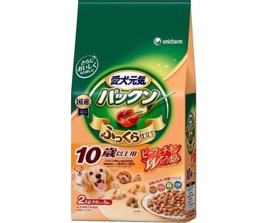 ユニ・チャーム 愛犬元気パックン 10歳以上用 ビーフ・ささみ・緑黄色野菜・小魚入り2.0kg 1個(ご注文単位1個)【直送品】