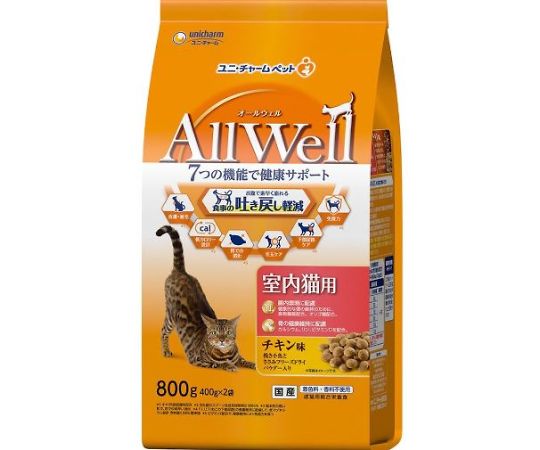 ユニ・チャーム AllWell室内猫用チキン味挽き小魚とささみフリーズドライパウダー入り800g 65281 1個(ご注文単位1個)【直送品】