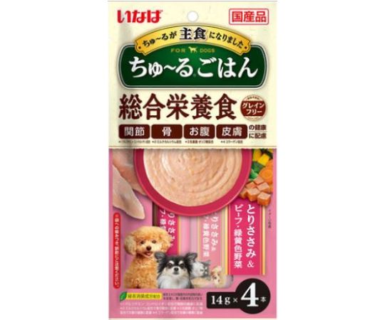 いなばペットフード ちゅ~るごはん とりささみ&ビーフ・緑黄色野菜 14g×4本 DS-243 1個(ご注文単位1個)【直送品】