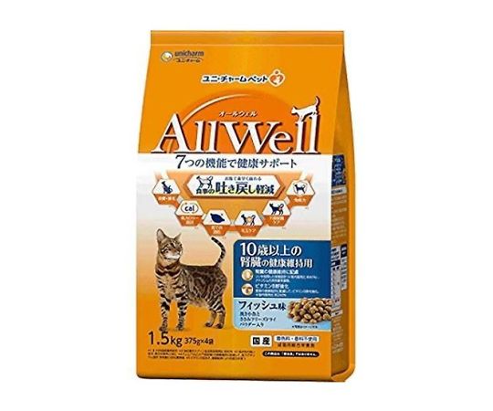ユニ・チャーム AllWell10歳以上の腎臓の健康維持用フィッシュ味挽き小魚とささみフリーズドライパウダー入り1.5kg 64846 1個(ご注文単位1個)【直送品】