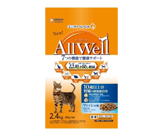 ユニ・チャーム ALLWeLL 10歳以上の腎臓の健康維持用 フィッシュ味 挽き小魚とささみフリーズドライパウダー入り 2.4kg  1個（ご注文単位1個）【直送品】