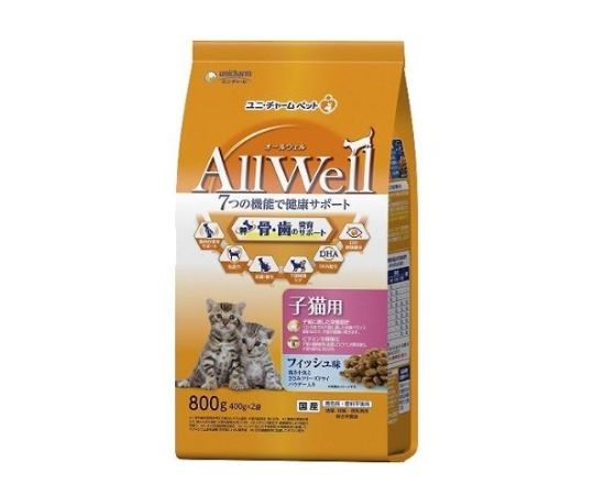 ユニ・チャーム AllWell健康に育つ子猫用フィッシュ味挽き小魚とささみのフリーズドライパウダー入り800g 64894 1個（ご注文単位1個）【直送品】