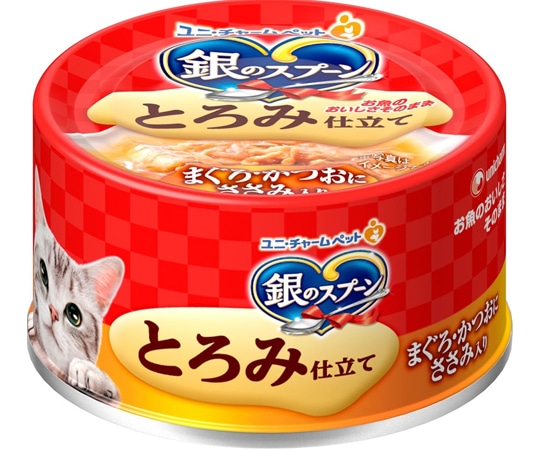 ユニ・チャーム 銀のスプーン 缶 とろみ仕立て まぐろ・かつおにささみ入り 70g 1個(ご注文単位1個)【直送品】