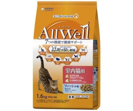 ユニ・チャーム AllWell室内猫用フィッシュ味挽き小魚とささみフリーズドライパウダー入り1.6kg 65427 1個(ご注文単位1個)【直送品】