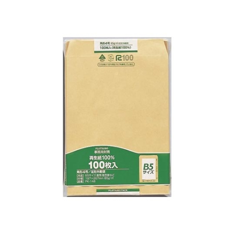 マルアイ 再生紙クラフト封筒 100枚パック入 角4 PK-148 1パック(ご注文単位1パック)【直送品】