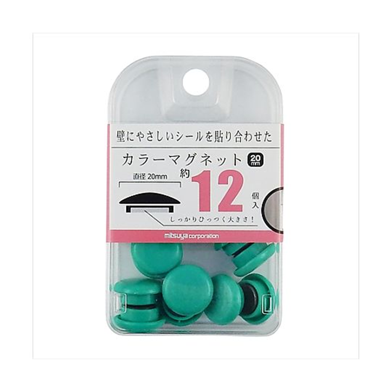 ミツヤ カラーマグネット20mm 緑 12個×5箱入 BX2-CM20GR 1ケース(ご注文単位1ケース)【直送品】