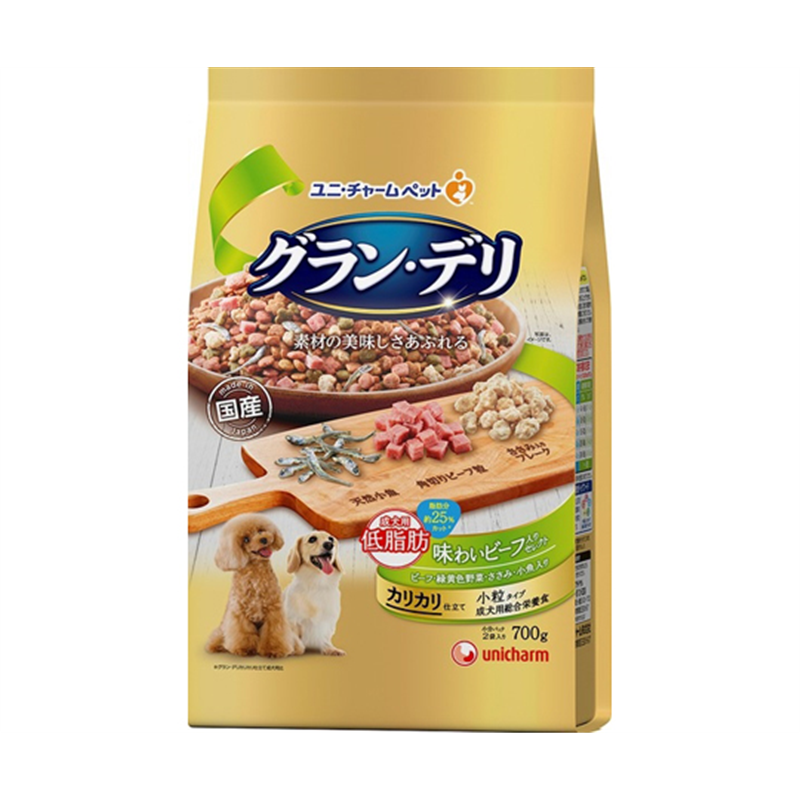 ユニ・チャーム グラン・デリカリカリ仕立て 成犬用 低脂肪味わいビーフ入りセレクト ~脂肪分約25%カット 700g 1個(ご注文単位1個)【直送品】