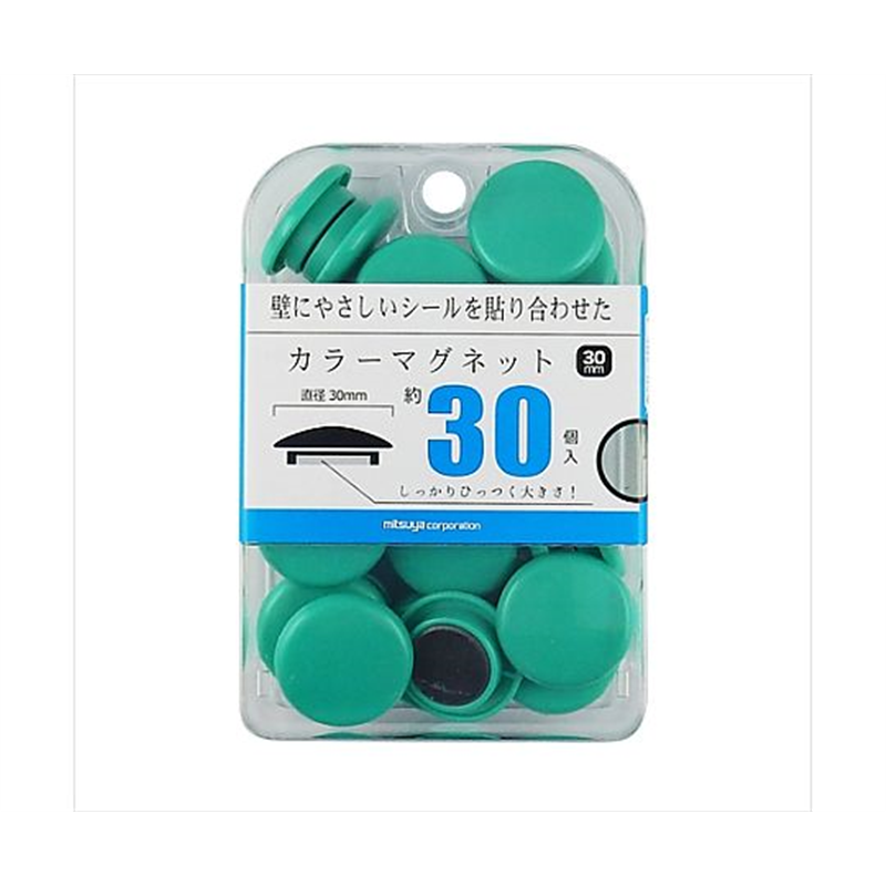 ミツヤ カラーマグネット30mm 緑 30個×3箱入 BX3-CM30GR 1ケース(ご注文単位1ケース)【直送品】
