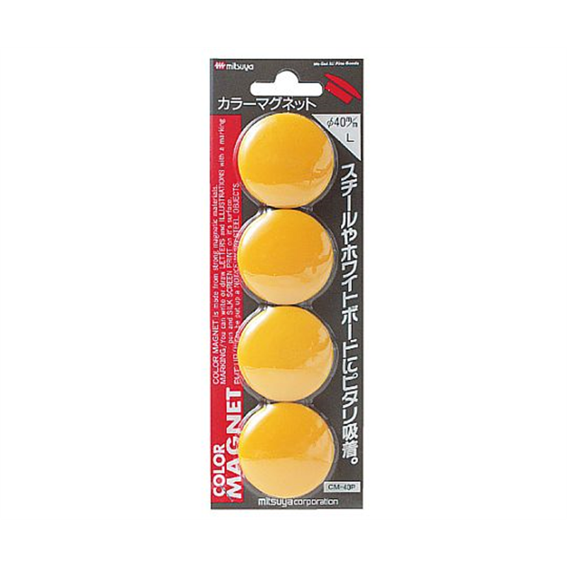 ミツヤ カラーマグネット大 黄 4個×10箱入 CM-40P-YL 1ケース（ご注文単位1ケース）【直送品】