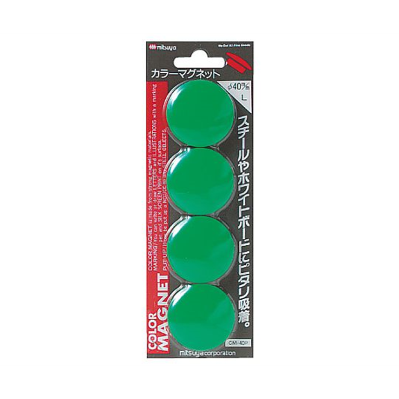 ミツヤ カラーマグネット大 緑 4個×10箱入 CM-40P-GR 1ケース(ご注文単位1ケース)【直送品】