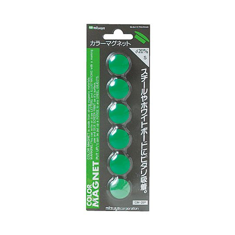 ミツヤ カラーマグネット小 緑 6個×10箱入 CM-20P-GR 1ケース（ご注文単位1ケース）【直送品】