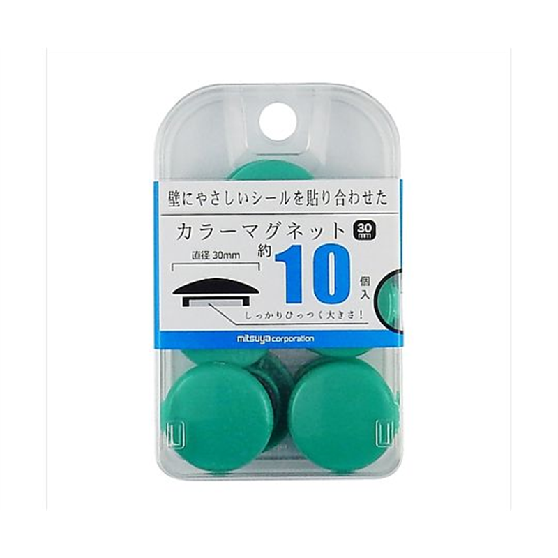 ミツヤ カラーマグネット30mm 緑 10個×5箱入 BX2-CM30GR 1ケース(ご注文単位1ケース)【直送品】