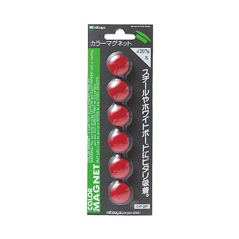 ミツヤ カラーマグネット小 赤 6個×10箱入 CM-20P-RD 1ケース(ご注文単位1ケース)【直送品】