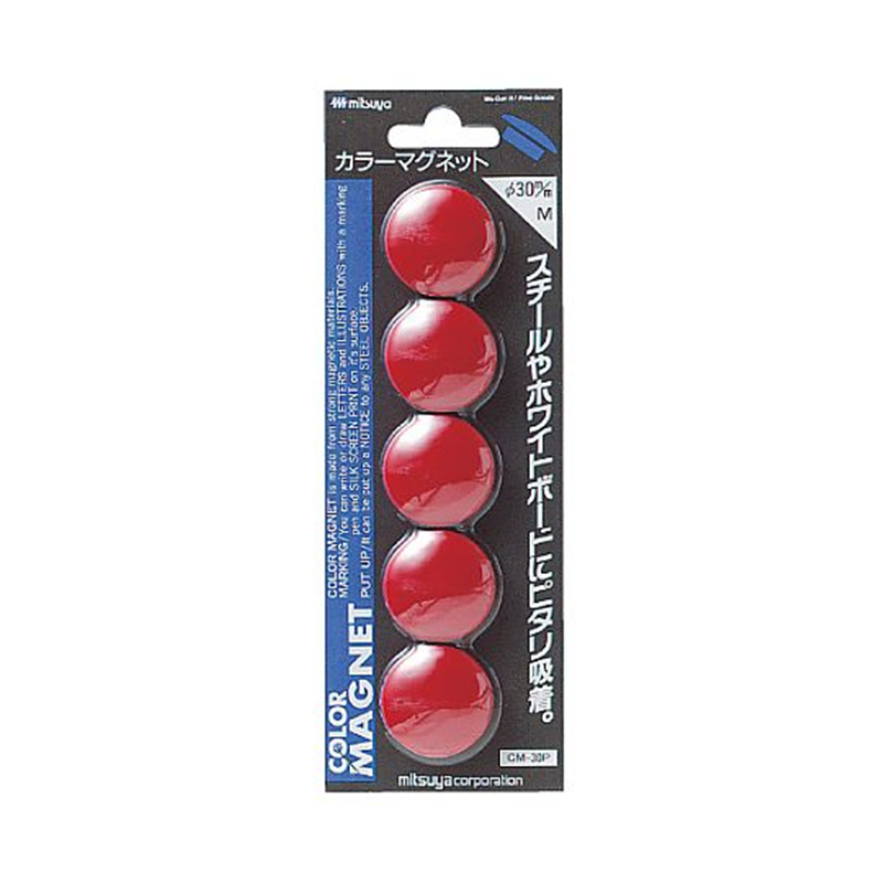 ミツヤ カラーマグネット中 赤 5個×10箱入 CM-30P-RD 1ケース（ご注文単位1ケース）【直送品】